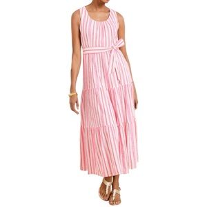 NEW Talbots Pink White Stripe Sleeveless 100% Cotton  Gauze Maxi Dress Size 14